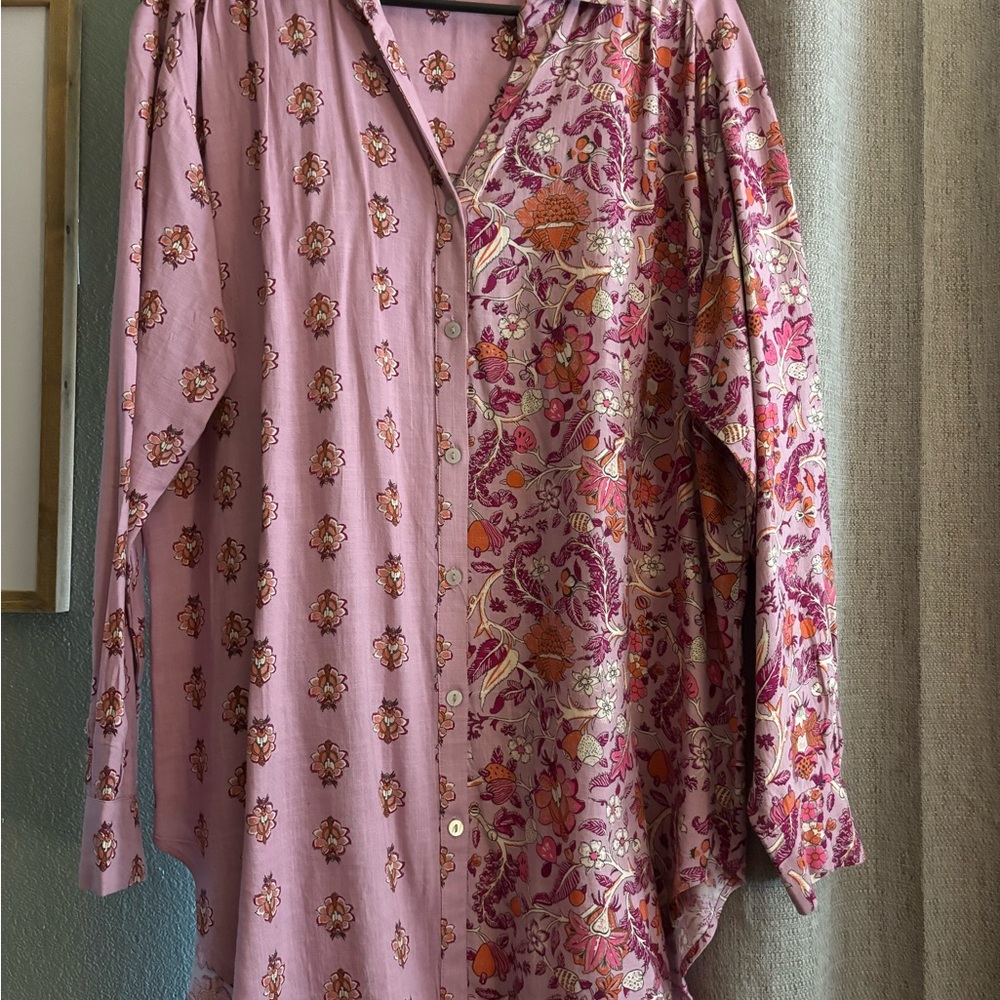 Floral Pink Button-Up Blouse